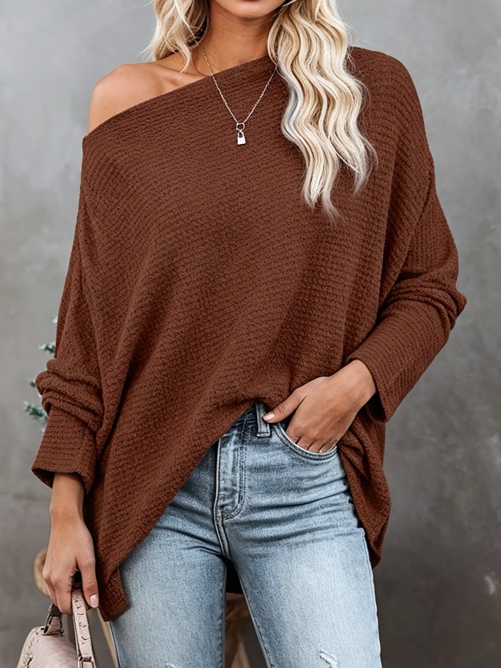 One-Shoulder Waffle Knit Top